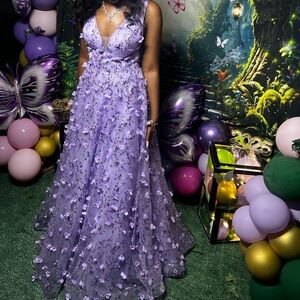 Camille la Vie/ Dave & Johnny Lavender Floral Prom Dress